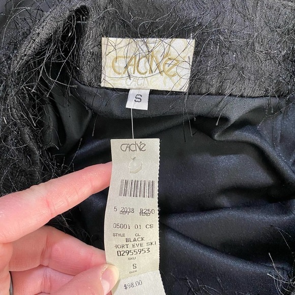 NWT Cache Black Long Tinsel Fringe Short Mini Skirt- Small - Picture 3 of 5